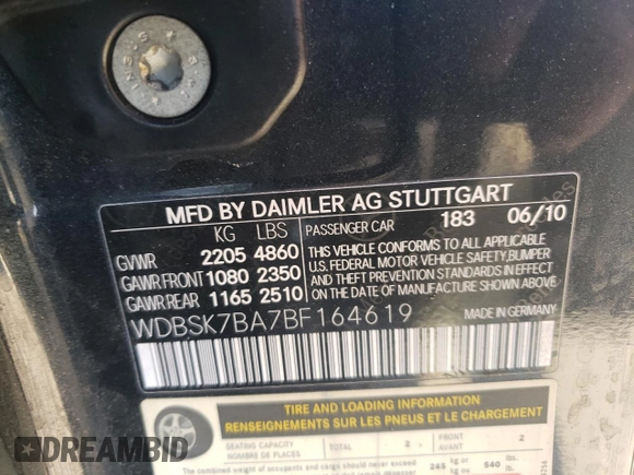 2011 Mercedes-Benz SL 550 with VIN WDBSK7BA7BF164619, listed as a Copart auction lot 82151354 with 150,748 mi miles and Clean title. Bid and sale history available at DreamBid. Image 12.