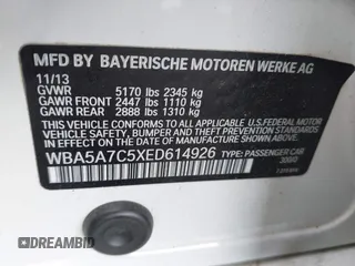 2014 BMW 5 Series 528i xDrive with VIN WBA5A7C5XED614926, listed as a IAAI auction lot 41535739 with 187,586 mi miles and . Bid and sale history available at DreamBid. Image 9.