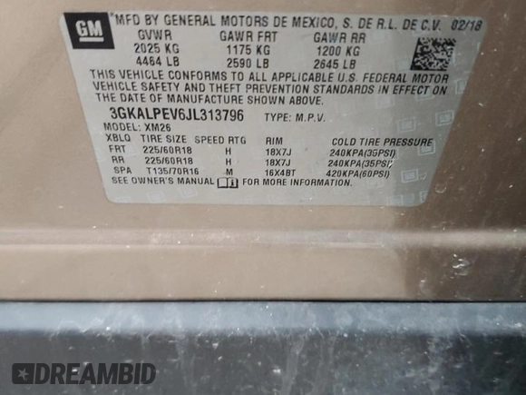 2018 GMC Terrain SLT with VIN 3GKALPEV6JL313796, listed as a Copart auction lot 44714555 with 103,557 mi miles and Salvage Title. Bid and sale history available at DreamBid. Image 15.