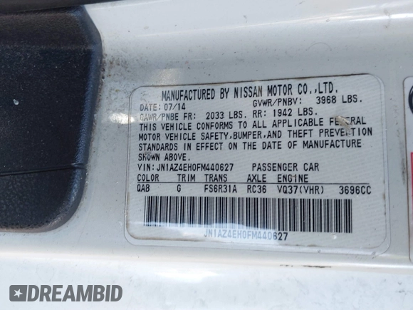 2015 Nissan 370Z Sport with VIN JN1AZ4EH0FM440627, listed as a IAAI auction lot 41410844 with 99,420 mi miles. Bid and sale history available at carsss.com. Image 9.