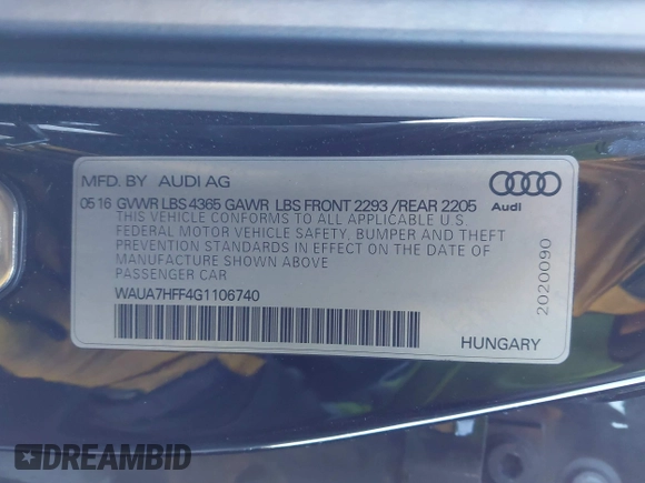 2016 Audi A3 z VIN WAUA7HFF4G1106740, wystawiony jako IAAI lot #41001855 z przebiegiem 155 144 mil mil oraz . Historia ofert i sprzedaży dostępna na DreamBid. Obrazek 9.