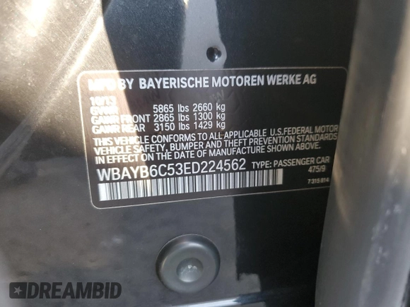 2014 BMW 7 Series 750i xDrive with VIN WBAYB6C53ED224562, listed as a Copart auction lot 41780975 with 81,495 mi miles and Clean Title. Bid and sale history available at carsss.com. Image 12.