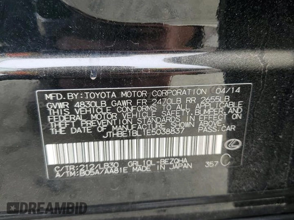 2014 Lexus GS 350 with VIN JTHBE1BL1E5038837, listed as a Copart auction lot 53737785 with 96,762 mi miles and Clean Title. Bid and sale history available at carsss.com. Image 12.