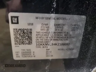 2019 GMC Acadia SLT with VIN 1GKKNVLS4KZ188092, listed as a Copart auction lot 83768104 with 90,118 mi miles and Salvage Title. Bid and sale history available at DreamBid. Image 14.
