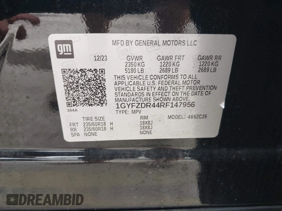 2024 Cadillac XT4 AWD Premium Luxury с VIN 1GYFZDR44RF147956, выставлен на аукционе IAAI как лот 42434595 с пробегом 26 328 миль миль и . История ставок и продаж доступна на DreamBid. Изображение 9.