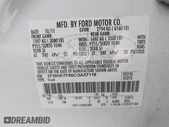 2012 Ford Explorer Limited with VIN 1FMHK7F86CGA57118, listed as a IAAI auction lot 41791349 with 195,091 mi miles and . Bid and sale history available at carsss.com. Image 9.