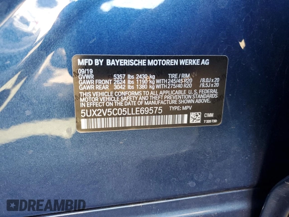 2020 BMW X4 M40i with VIN 5UX2V5C05LLE69575, listed as a Copart auction lot 75055123 with 59,810 mi miles. Bid and sale history available at carsss.com. Image 12.