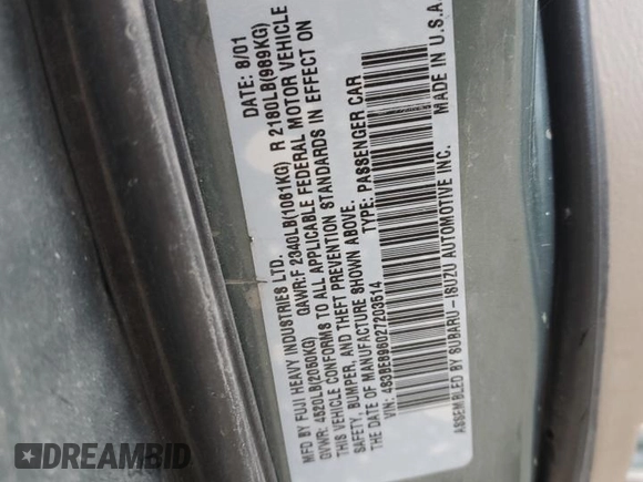 2002 Subaru Legacy Outback with VIN 4S3BE896027203514, listed as a Copart auction lot 42047915 with 167,735 mi miles and Salvage title. Bid and sale history available at DreamBid. Image 12.