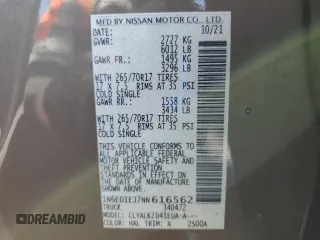2022 Nissan Frontier Pro-X z VIN 1N6ED1EJ7NN616562, wystawiony jako Copart lot #62711855 z przebiegiem 19 579 mil mil oraz Szkoda całkowita • Salvage title. Historia ofert i sprzedaży dostępna na DreamBid. Obrazek 12.
