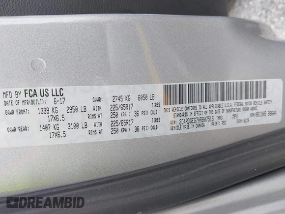 2017 Dodge Grand Caravan GT with VIN 2C4RDGEG7HR807515, listed as a IAAI auction lot 42253888 with 141,969 mi miles and . Bid and sale history available at DreamBid. Image 9.