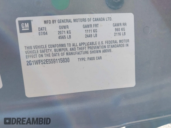 2005 Chevrolet Impala with VIN 2G1WF52E559115830, listed as a IAAI auction lot 42171773 with 113,867 mi miles and . Bid and sale history available at DreamBid. Image 9.