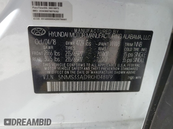 2019 Hyundai Santa Fe SEL Plus z VIN 5NMS33AD9KH048179, wystawiony jako Copart lot #60215575 z przebiegiem 87 320 mil mil oraz Czysty tytuł • Clean title. Historia ofert i sprzedaży dostępna na DreamBid. Obrazek 13.