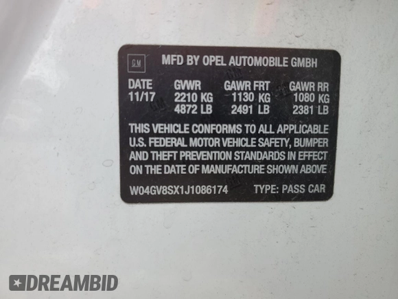 2018 Buick Regal Essence with VIN W04GV8SX1J1086174, listed as a Copart auction lot 53816155 with 82,471 mi miles and Salvage title. Bid and sale history available at DreamBid. Image 13.
