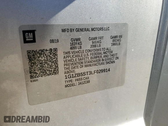 2020 Chevrolet Malibu LS with VIN 1G1ZB5ST3LF029914, listed as a Copart auction lot 53547325 with Not Provided miles and Clean Title. Bid and sale history available at DreamBid. Image 12.