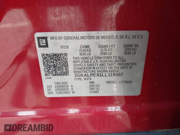 2020 GMC Terrain SLT z VIN 3GKALPEX1LL119567, wystawiony jako IAAI lot #42573634 z przebiegiem 82 361 mil mil oraz . Historia ofert i sprzedaży dostępna na DreamBid. Obrazek 9.