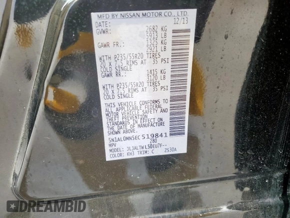 2014 Infiniti QX60 с VIN 5N1AL0MN5EC519841, выставлен на аукционе Copart как лот 60112955 с пробегом 107 419 миль миль и Чистый • Clean title. История ставок и продаж доступна на DreamBid. Изображение 13.