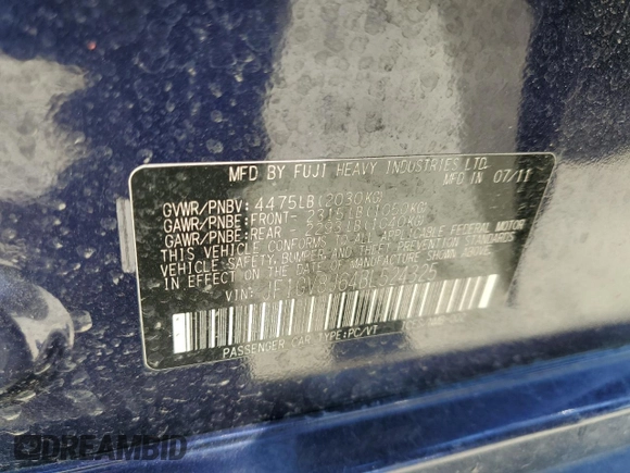 2011 Subaru WRX WRX STI with VIN JF1GV8J64BL524325, listed as a Copart auction lot 65001825 with 100,559 mi miles and Salvage title. Bid and sale history available at DreamBid. Image 13.