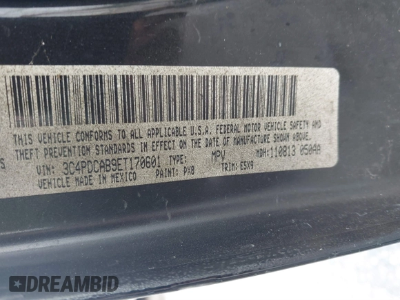2014 Dodge Journey American Value Pkg with VIN 3C4PDCAB9ET170601, listed as a IAAI auction lot 41197807 with Not Provided miles. Bid and sale history available at carsss.com. Image 9.
