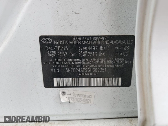 2016 Hyundai Sonata SE z VIN 5NPE24AF9GH369351, wystawiony jako Copart lot #59766145 z przebiegiem 100 888 mil mil oraz Czysty tytuł • Clean title. Historia ofert i sprzedaży dostępna na DreamBid. Obrazek 12.