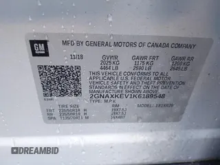 2019 Chevrolet Equinox LT z VIN 2GNAXKEV1K6189548, wystawiony jako IAAI lot #42315123 z przebiegiem 51 799 mil mil oraz . Historia ofert i sprzedaży dostępna na DreamBid. Obrazek 9.