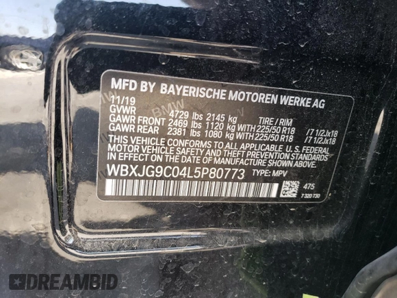 2020 BMW X1 xDrive28i with VIN WBXJG9C04L5P80773, listed as a Copart auction lot 49285903 with 32,699 mi miles and . Bid and sale history available at DreamBid. Image 14.