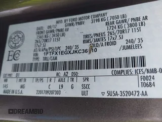 2018 Ford F-150 XL with VIN 1FTFX1EGXJKC36310, listed as a IAAI auction lot 41475018 with 116,662 mi miles and . Bid and sale history available at DreamBid. Image 9.