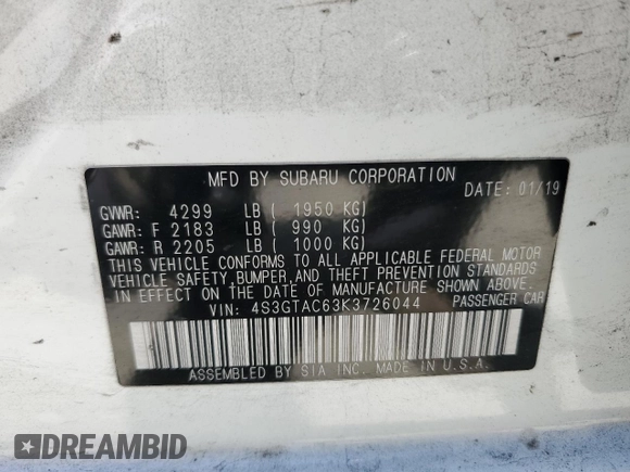 2019 Subaru Impreza Premium with VIN 4S3GTAC63K3726044, listed as a Copart auction lot 61759975 with 114,403 mi miles and Clean title. Bid and sale history available at DreamBid. Image 13.