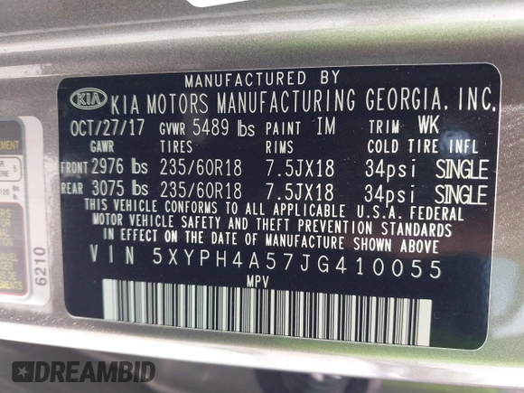 2018 Kia Sorento EX z VIN 5XYPH4A57JG410055, wystawiony jako IAAI lot #42023771 z przebiegiem 53 984 mil mil oraz . Historia ofert i sprzedaży dostępna na DreamBid. Obrazek 9.