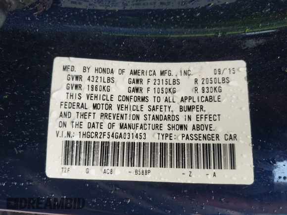 2016 Honda Accord Sport with VIN 1HGCR2F54GA031453, listed as a IAAI auction lot 42364940 with 109,227 mi miles and . Bid and sale history available at DreamBid. Image 9.