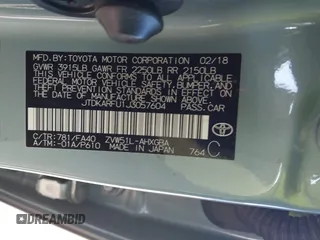 2018 Toyota Prius Two with VIN JTDKARFU1J3057604, listed as a IAAI auction lot 41446327 with 72,023 mi miles. Bid and sale history available at carsss.com. Image 9.