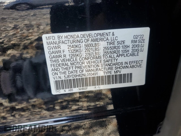 2022 Acura MDX Technology z VIN 5J8YD9H42NL010491, wystawiony jako Copart lot #42960265 z przebiegiem Nie podano mil oraz Szkoda całkowita • Salvage title. Historia ofert i sprzedaży dostępna na DreamBid. Obrazek 14.