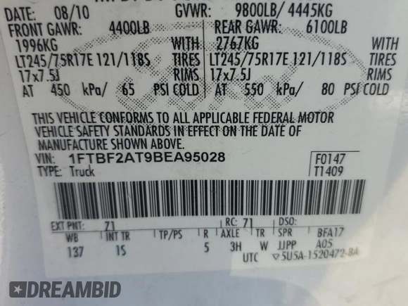 2011 Ford Super Duty F-250 SRW XL with VIN 1FTBF2AT9BEA95028, listed as a Copart auction lot 74112014 with 201,675 mi miles and Salvage Title. Bid and sale history available at carsss.com. Image 12.