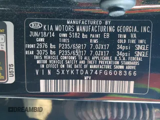 2015 Kia Sorento LX with VIN 5XYKTDA74FG608366, listed as a Copart auction lot 42083875 with 118,230 mi miles and Salvage Title. Bid and sale history available at carsss.com. Image 15.