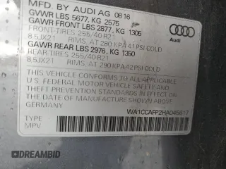 2017 Audi SQ5 Premium Plus with VIN WA1CCAFP2HA045617, listed as a Copart auction lot 77871754 with 109,057 mi miles and Salvage Title. Bid and sale history available at carsss.com. Image 13.