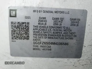 2021 Chevrolet Bolt EV Premier with VIN 1G1FZ6S04M4106586, listed as a Copart auction lot 54701745 with 72,686 mi miles and Salvage title. Bid and sale history available at DreamBid. Image 13.