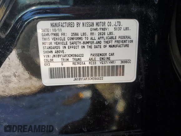 2012 Infiniti M37 with VIN JN1BY1AR3CM394422, listed as a Copart auction lot 44922485 with 140,911 mi miles and Salvage Title. Bid and sale history available at carsss.com. Image 12.