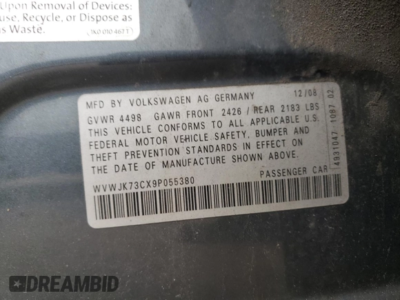 2009 Volkswagen Passat Komfort z VIN WVWJK73CX9P055380, wystawiony jako Copart lot #65812774 z przebiegiem 170 237 mil mil oraz Czysty tytuł • Clean title. Historia ofert i sprzedaży dostępna na DreamBid. Obrazek 12.