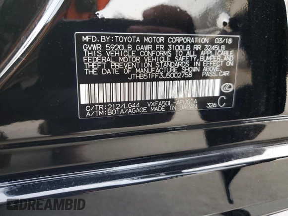 2018 Lexus LS with VIN JTHB51FF3J5002758, listed as a Copart auction lot 66185614 with 103,285 mi miles and Salvage Title. Bid and sale history available at carsss.com. Image 12.