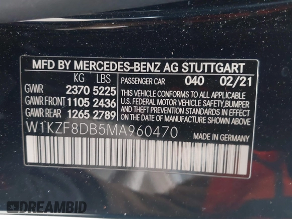 2021 Mercedes-Benz E-Class E 350 with VIN W1KZF8DB5MA960470, listed as a IAAI auction lot 41290266 with 44,008 mi miles. Bid and sale history available at carsss.com. Image 9.
