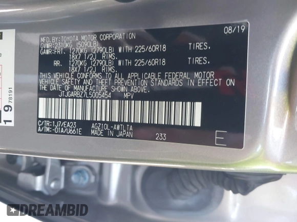 2020 Lexus NX 300 с VIN JTJGARBZ7L5005454, выставлен на аукционе IAAI как лот 42208164 с пробегом 36 298 миль миль и . История ставок и продаж доступна на DreamBid. Изображение 9.