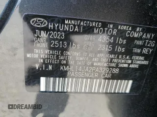 2023 Hyundai Sonata SEL с VIN KMHL14JA2PA329288, выставлен на аукционе Copart как лот 50360445 с пробегом 29 067 миль миль и Списание • Salvage title. История ставок и продаж доступна на DreamBid. Изображение 15.