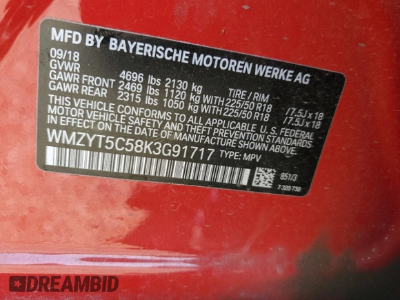 2019 MINI Countryman Cooper S with VIN WMZYT5C58K3G91717, listed as a Copart auction lot 65978195 with 37,753 mi miles and Salvage title. Bid and sale history available at DreamBid. Image 12.