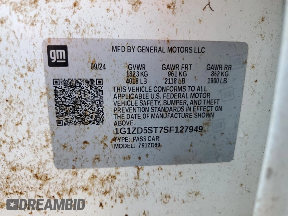 2025 Chevrolet Malibu LT with VIN 1G1ZD5ST7SF127949, listed as a Copart auction lot 54221485 with 17,587 mi miles and Salvage Title. Bid and sale history available at DreamBid. Image 12.