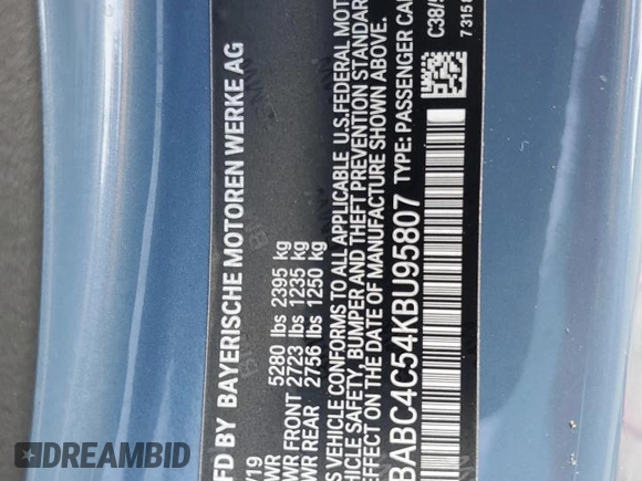 2019 BMW 8 Series M850i xDrive with VIN WBABC4C54KBU95807, listed as a Copart auction lot 45245555 with 33,201 mi miles and Salvage Title. Bid and sale history available at carsss.com. Image 12.