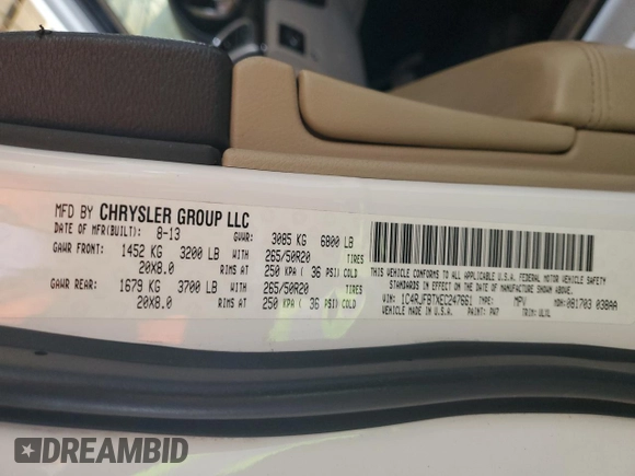 2014 Jeep Grand Cherokee Limited with VIN 1C4RJFBTXEC247661, listed as a Copart auction lot 57435625 with 103,782 mi miles and Salvage title. Bid and sale history available at DreamBid. Image 12.