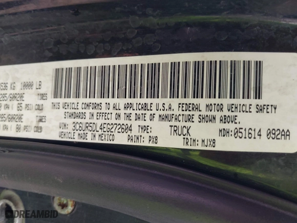 2014 Ram 2500 SLT with VIN 3C6UR5DL4EG272604, listed as a IAAI auction lot 41624504 with 1 mi miles. Bid and sale history available at carsss.com. Image 9.