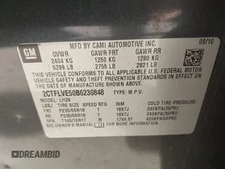 2011 GMC Terrain SLT-1 with VIN 2CTFLVE50B6230848, listed as a IAAI auction lot 42068217 with 151,199 mi miles and . Bid and sale history available at DreamBid. Image 9.