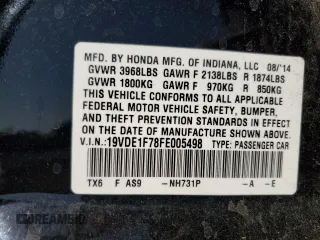 2015 Acura ILX Technology with VIN 19VDE1F78FE005498, listed as a Copart auction lot 61489955 with 145,256 mi miles and Salvage title. Bid and sale history available at DreamBid. Image 13.