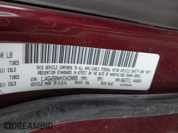 2000 Jeep Grand Cherokee Limited with VIN 1J4GW58N4YC423095, listed as a IAAI auction lot 42275933 with 135,684 mi miles and . Bid and sale history available at DreamBid. Image 9.