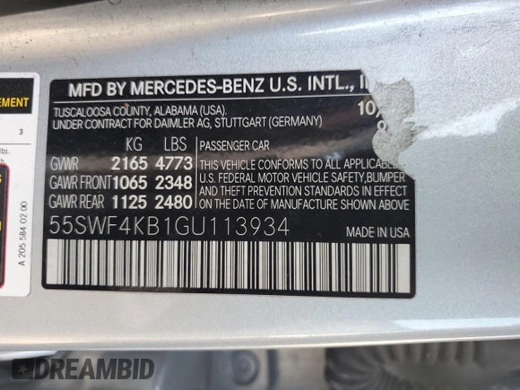 2016 Mercedes-Benz C 300 Luxury with VIN 55SWF4KB1GU113934, listed as a Copart auction lot 87175184 with 97,937 mi miles and Salvage title. Bid and sale history available at DreamBid. Image 13.